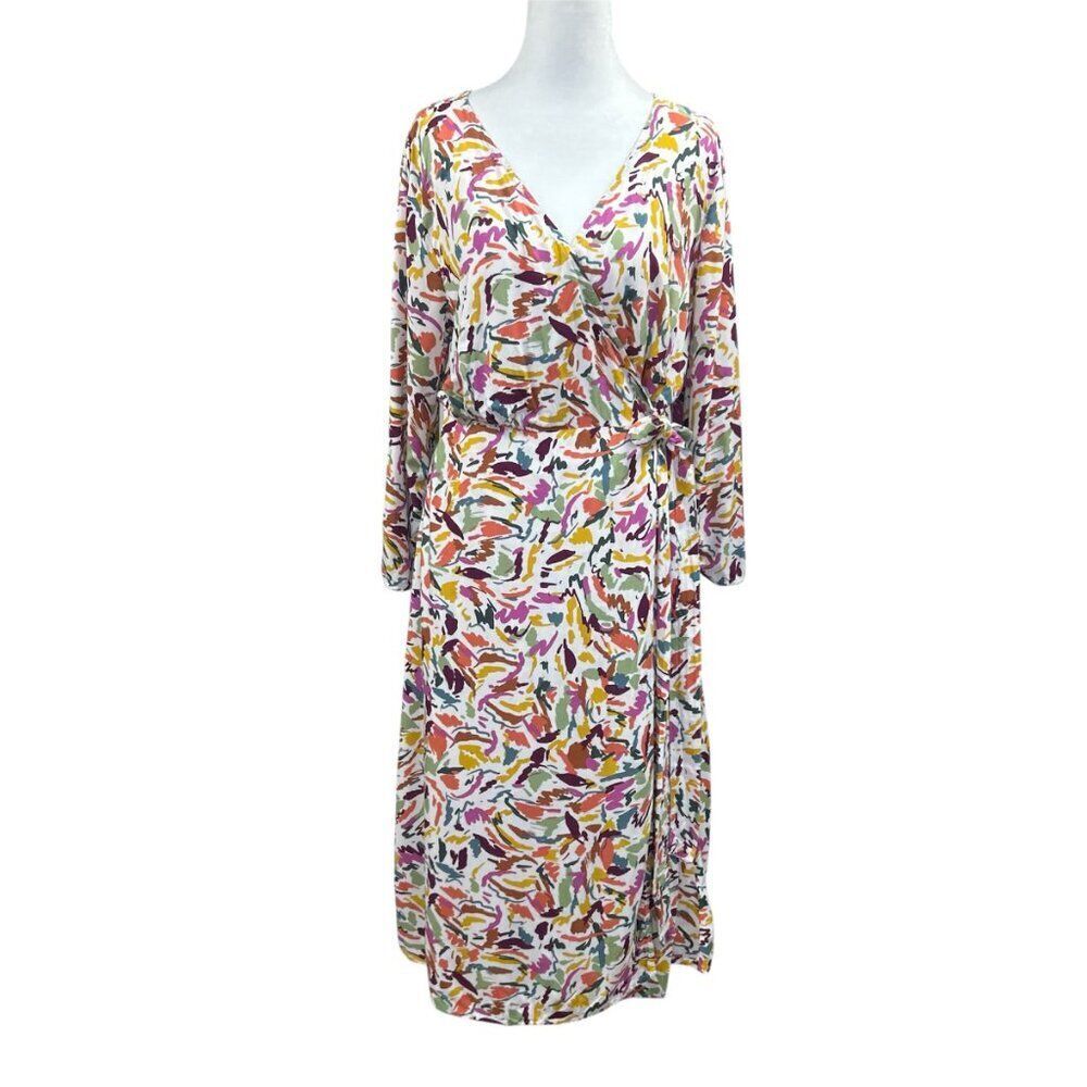 beachlunchlounge Ruched Sleeve Abstract Wrap Midi Dress Womens Size Medium